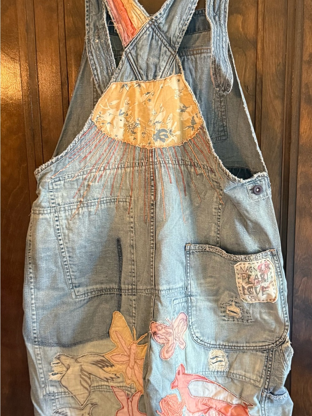 Magnolia Pearl Denim Overalls with Pastel Love & Rainbow Appliqué - Picture 4 of 5
